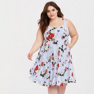 Torrid Sleeveless Light Blue Floral Challis Mini Dress Size 1